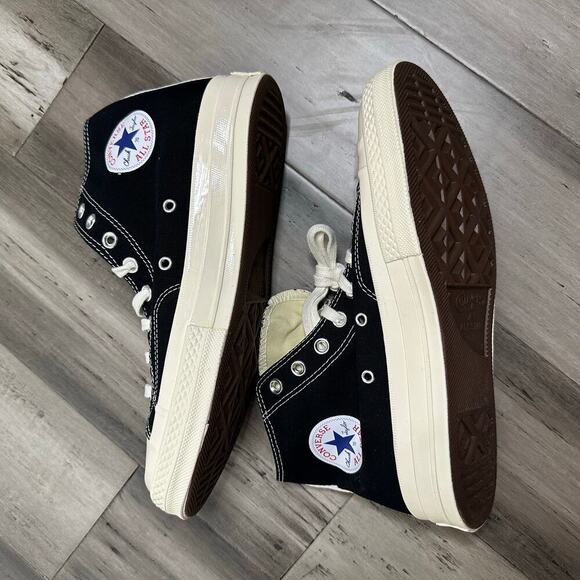 NWT Comme Des Garcons Converse Play High Top Sneakers Black Men's 9 Women's 11 - Picture 4 of 9